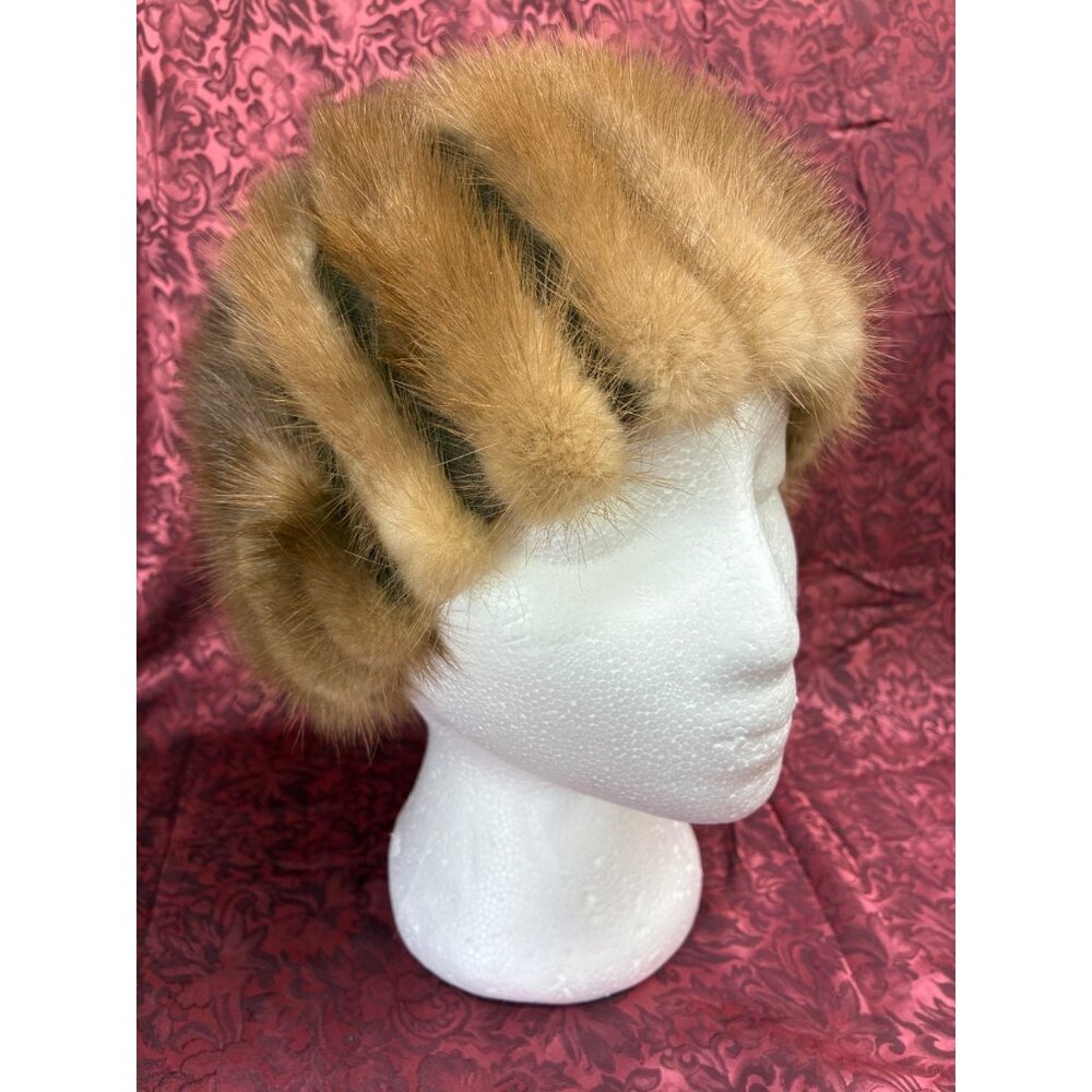 VTG 50s Norman Durand Brown Mink Cap Hat Original Luxe Soft Elastic Band #a